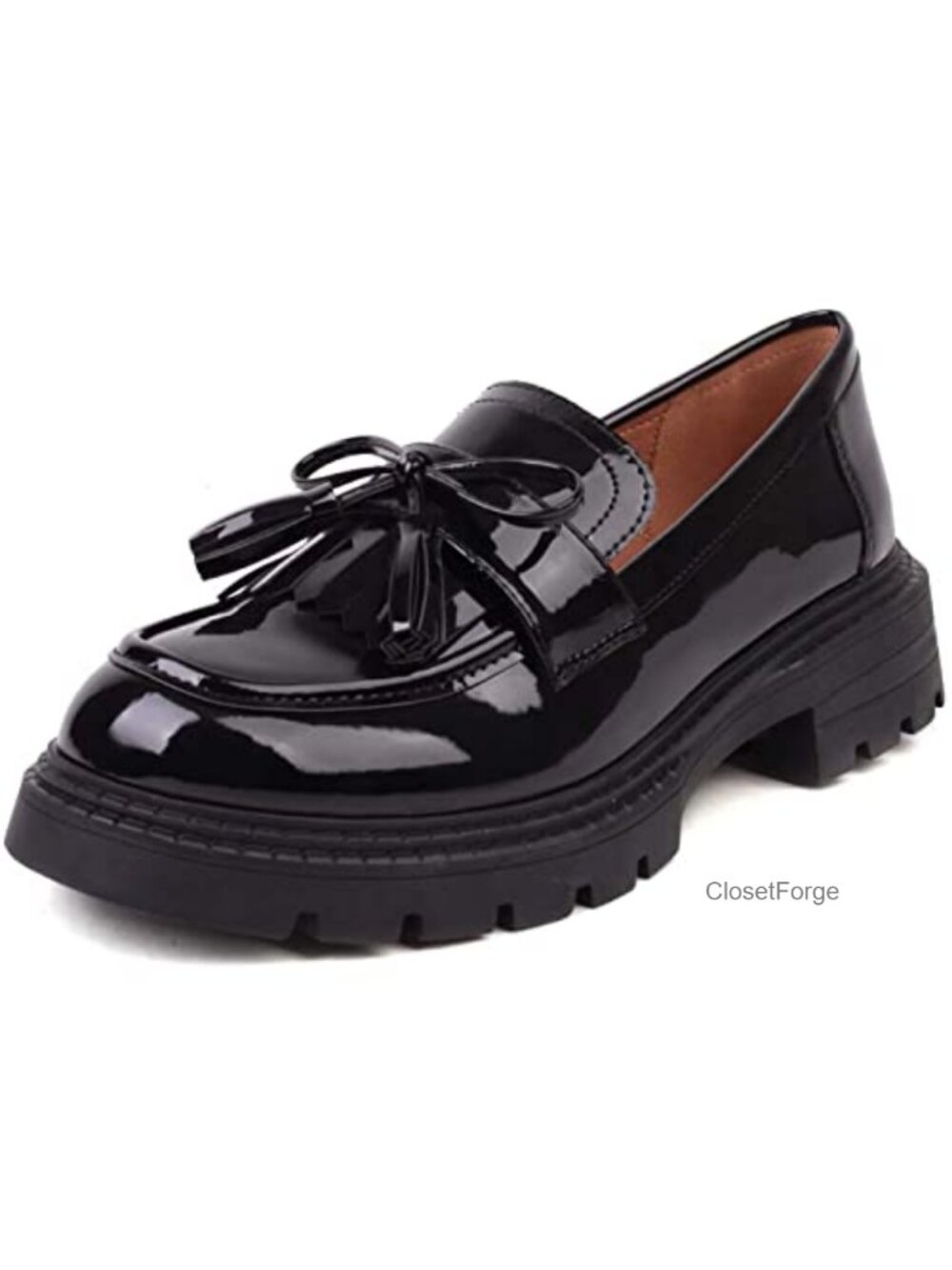 Patent Leather Tassel Loafers Thick-Soled Slip-on Flats Women's